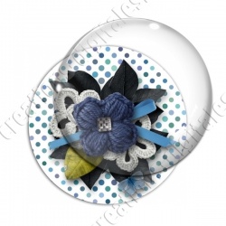 Image digitale - Monatge fleur en laine fond à pois 02