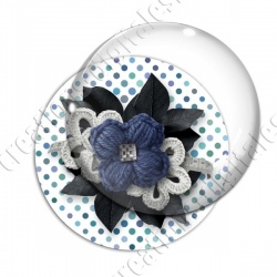 Image digitale - Monatge fleur en laine fond à pois 03