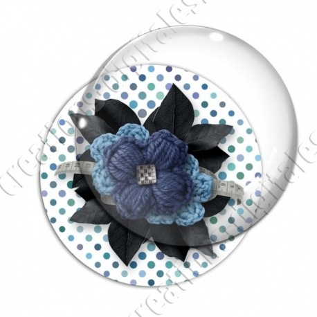 Image digitale - Monatge fleur en laine fond à pois 04