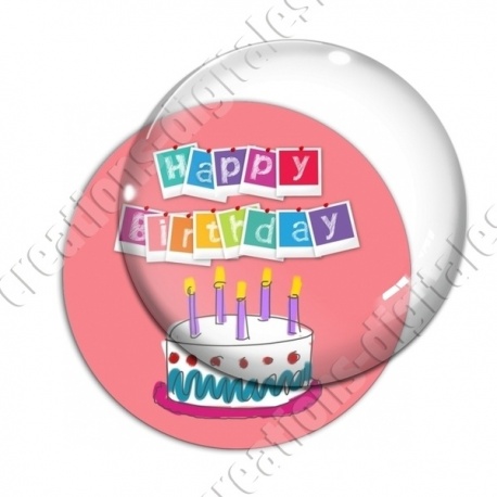 Image digitale - Happy birthday - Gâteau fond rose