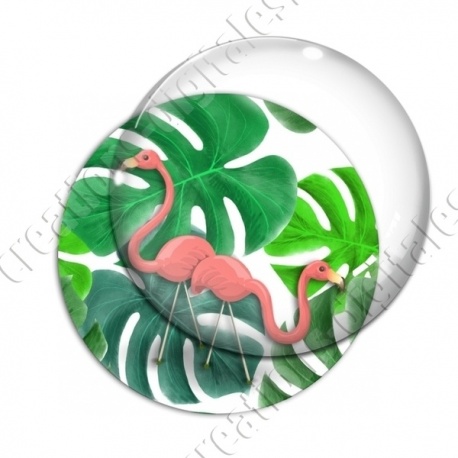 Image digitale - Flamants roses fond grosses feuilles 06