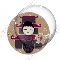 Image digitale - Japonaise 02 fond marron fleuri