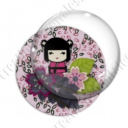 Image digitale - Japonaise 02 fond rose fleuri