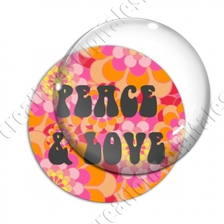 Image digitale - Peace and love 02 - fond rose fleuri