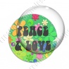 Image digitale - Peace and love 01 - fond vert fleuri