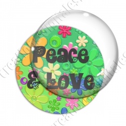 Image digitale - Peace and love 02 - fond vert fleuri