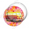 Image digitale - Van hippie - Fond fleuri rose