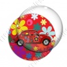 Image digitale - Coccinelle hippie - Fond fleuri rouge
