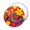 Image digitale - Coccinelle hippie - Fond fleuri rouge 02