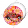 Image digitale - Coccinelle hippie - Fond fleuri rose