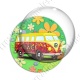 Image digitale - Van hippie - Fond fleuri vert 02