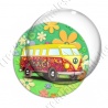 Image digitale - Van hippie - Fond fleuri vert 02