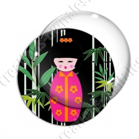 Image digitale - Kokeshi rose décor bambou