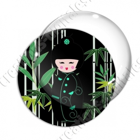 Image digitale - Kokeshi noire décor bambou