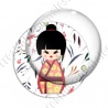 Image digitale - Kokeshi chignon décor feuillage