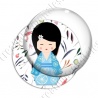 Image digitale - Kokeshi robe citron décor feuillage