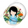 Image digitale - Kokeshi robe citron décor jardin