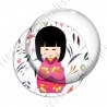 Image digitale - Kokeshi rose décor feuillage