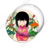 Image digitale - Kokeshi rose décor jardin