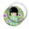 Image digitale - Kokeshi verte décor poissons