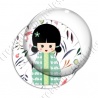 Image digitale - Kokeshi verte décor feuillage
