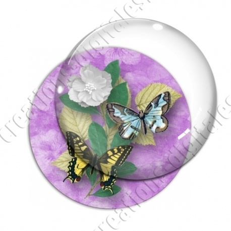 Image digitale - Papillons et fleur - violet