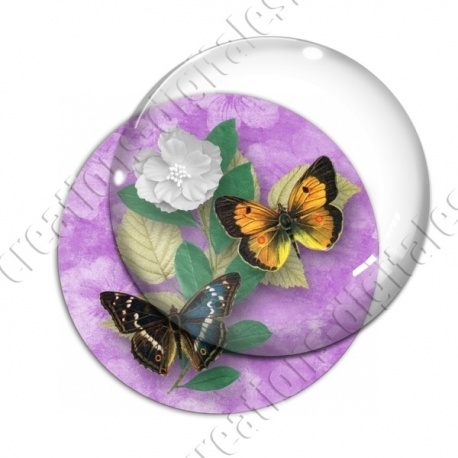 Image digitale - Papillons et fleur - violet