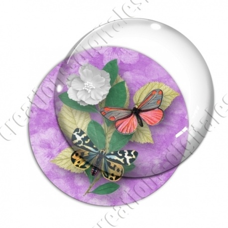 Image digitale - Papillons et fleur - violet