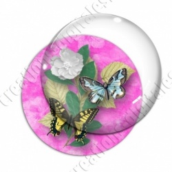 Image digitale - Papillons et fleur - rose
