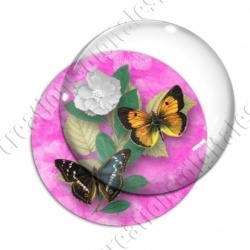 Image digitale - Papillons et fleur - rose