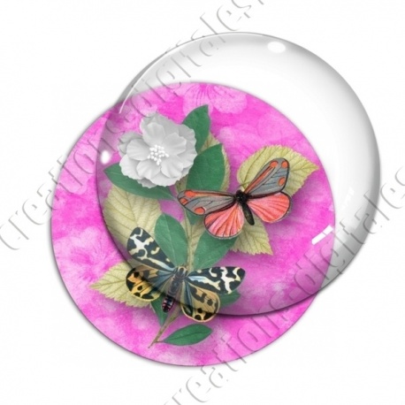 Image digitale - Papillons et fleur - rose