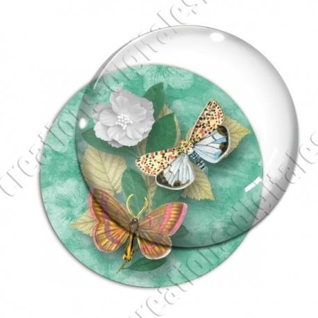 Image digitale - Papillons et fleur - vert
