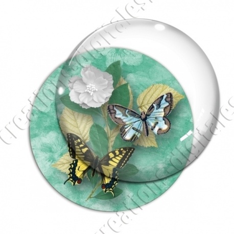Image digitale - Papillons et fleur - vert