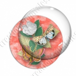 Image digitale - Papillons et fleur - rouge