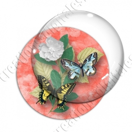 Image digitale - Papillons et fleur - rouge