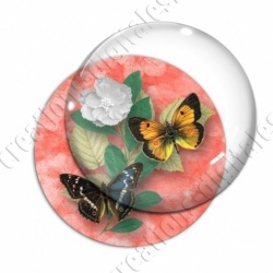 Image digitale - Papillons et fleur - rouge