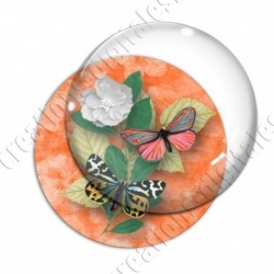 Image digitale - Papillons et fleur - orange