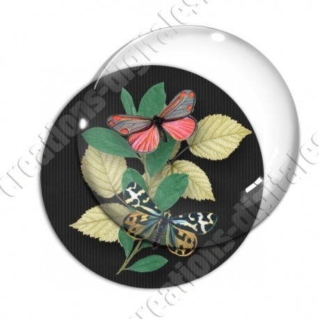 Image digitale - Papillons et fleur - noir