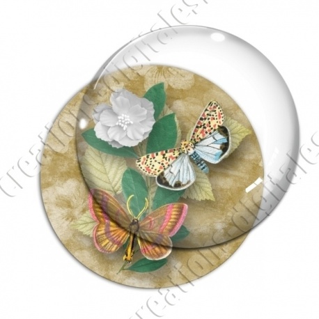 Image digitale - Papillons et fleur - marron