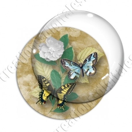 Image digitale - Papillons et fleur - marron