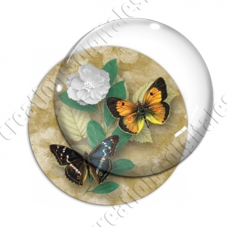 Image digitale - Papillons et fleur - marron