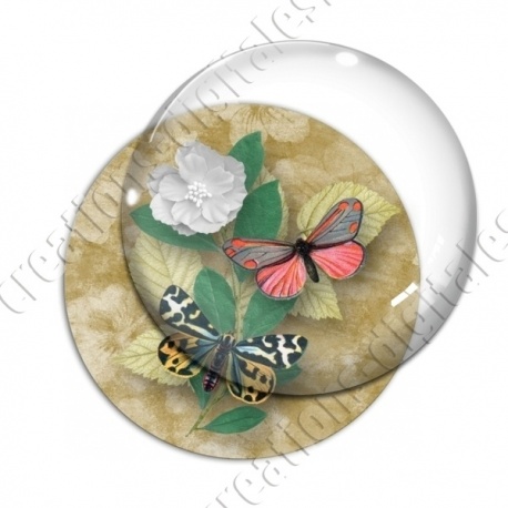 Image digitale - Papillons et fleur - marron