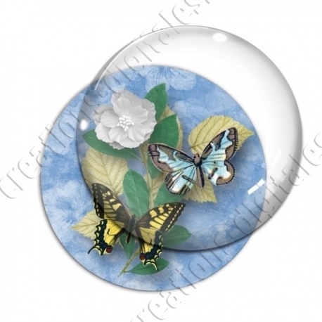 Image digitale - Papillons et fleur - bleu