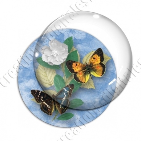 Image digitale - Papillons et fleur - bleu