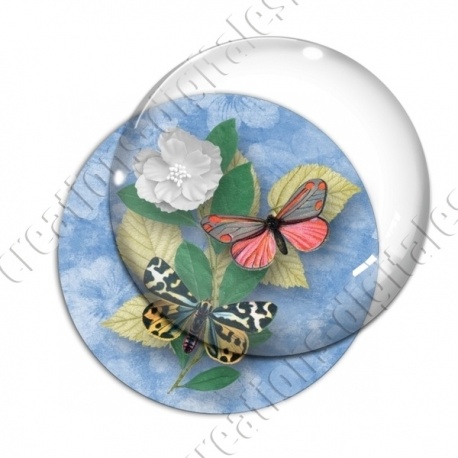 Image digitale - Papillons et fleur - bleu