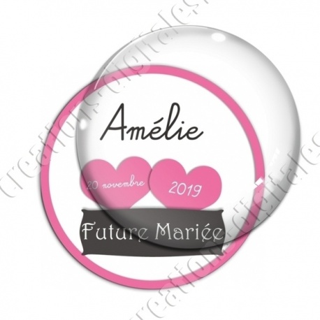 Image digitale - Personnalisable - Future mariée 2 coeurs roses
