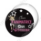 Image digitale - Animatrice qui déchire - fond noir texte rose