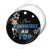 Image digitale - Animatrice au top - fond noir texte bleu