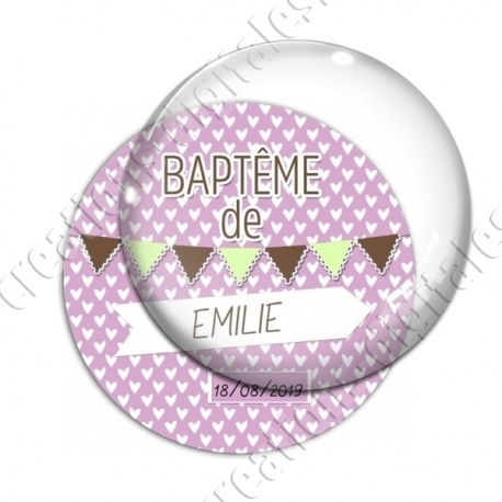Image digitale - Baptême de - Fond coeur rose