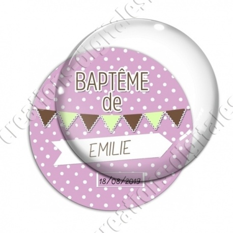 Image digitale - Baptême de - Fond pois rose